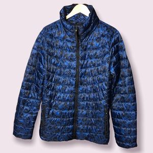 Gap Upcycled Puffer Jacket Blue Cheetah XL Tall